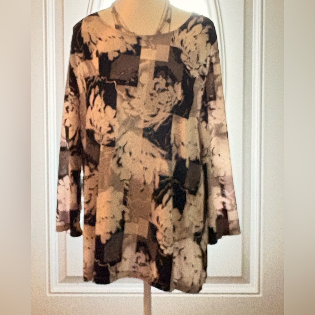 Jm Collection Floral Print Blouse - Black And Cream